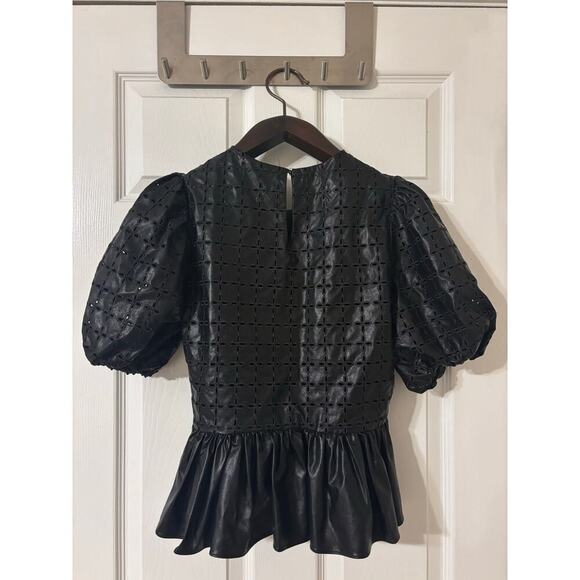 English Factory puff sleeve eyelet faux leather top sz small - Picture 8 of 12